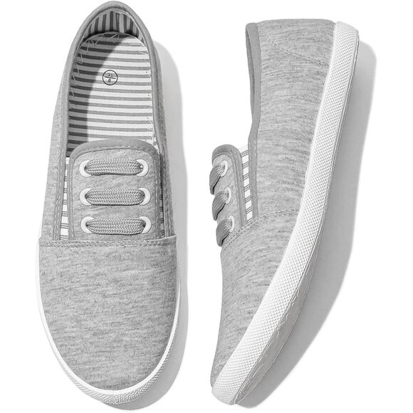 Shoes - Women's Grey Canvas Slip On Sneakers Casual Walking Non Slip Work Shoes